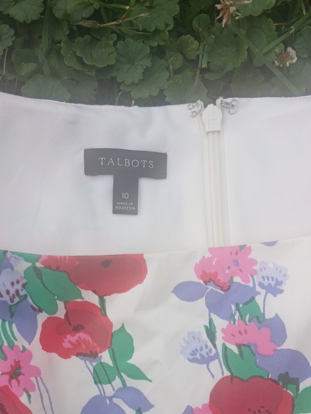 Talbots White Floral Midi Dress with Red, Pink And Lavendar Blooms - Picture 3 of 6